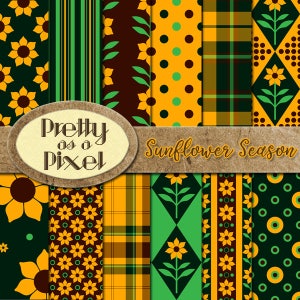Printable Scrapbook Paper - Sunflower Season - 12 x 12 - Set of 12 - INSTANT DOWNLOAD commercial use seamless sunflower paper patterns
