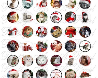 Christmas Kittens - One Inch Circles - Digital Collage Sheet - INSTANT DOWNLOAD