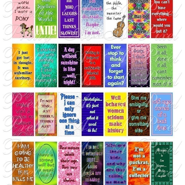 Witticisms and One-Liners - Slogans and Sayings - 1 x 2 inch Domino Size - Digital Collage Sheet - INSTANT DOWNLOAD