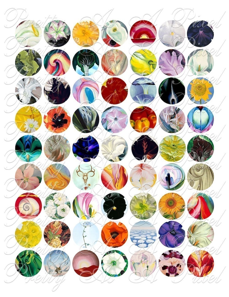 Auszüge aus O'Keeffe One Inch Circles SOFORTIGER DOWNLOAD Digital Collage Sheet Bild 1
