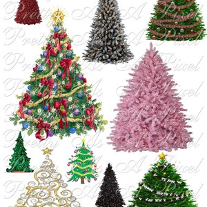 Christmas Trees 2 - Digital Collage Sheet - INSTANT DOWNLOAD Fussy Cut Junk Journal