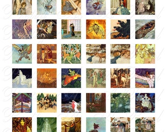 エドマンド・デュラック - 即時ダウンロード - 3 つの正方形サイズ - 1 インチ、7/8 インチ、スクラブル タイル サイズ - デジタル コラージュ シート - ジュエリー用クリップ アート