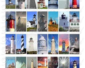 Lighthouses - 1 x 2 inch - INSTANT DOWNLOAD - Digital Collage Sheet