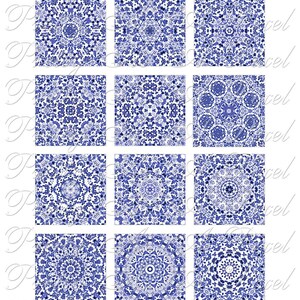 Blue & White Chintzware - 2 inch vierkanten - Two Inch - INSTANT DOWNLOAD - Digital Collage Sheet
