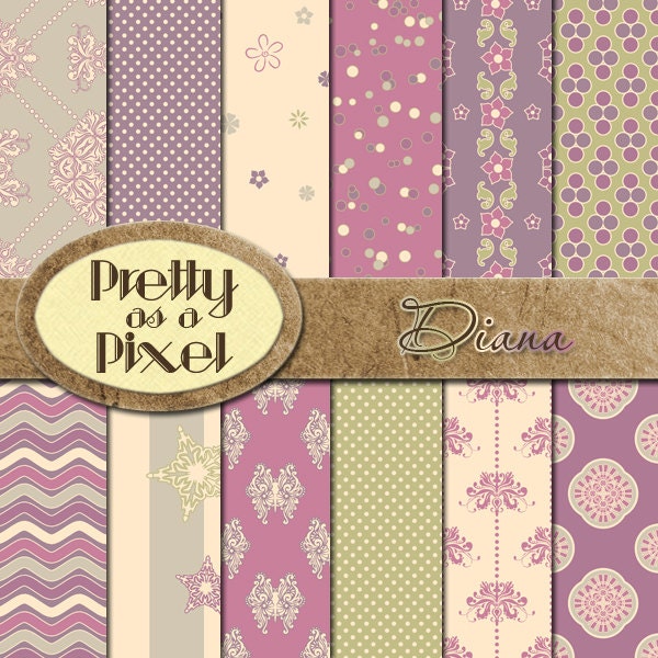 Printable Scrapbook Paper Diana 12 X 12 Set of 12 INSTANT DOWNLOAD - Etsy