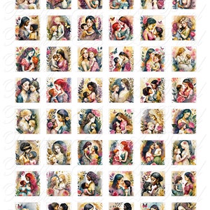 Aquarel moeder en kind - 2 maten - Inchies en scrabble tegelformaat .75 x .83 inch - Digital Collage Sheet - INSTANT DOWNLOAD