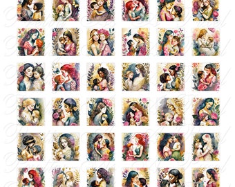 Watercolor Mother And Child - 2 sizes - Inchies and scrabble tile size .75 x .83 inches - Digital Collage Sheet - INSTANT DOWNLOAD