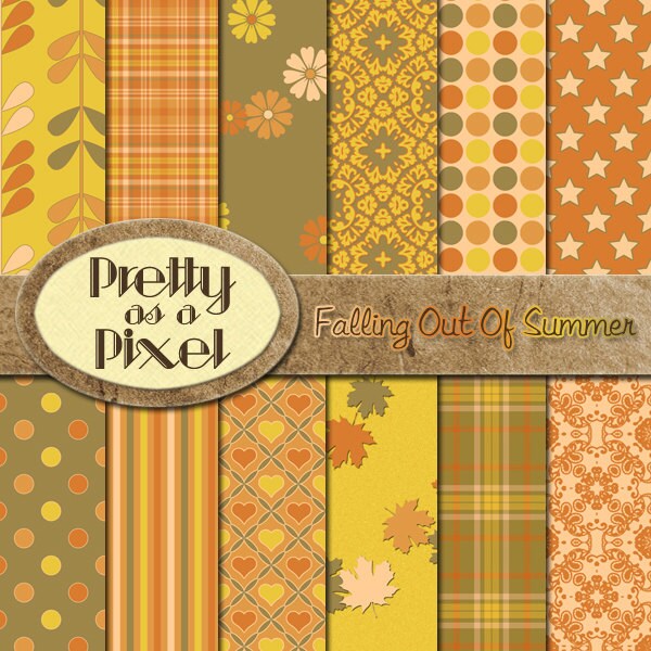 Digital Paper Pack - Falling Out Of Summer - Scrapbooking Backgrounds - Set of 12 - INSTANT DOWNLOAD