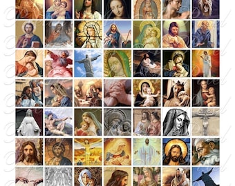Religious Images - 3 sizes - Inchies, 7-8 inch, AND scrabble tile size .75 x .83 inch - Digital Collage Sheet - INSTANT DOWNLOAD