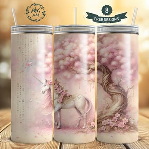 Sakura Spirit Unicorn, Fantasy Tumbler, 20 oz Skinny Tumbler Sublimation Design Digital Download PNG Instant DIGITAL ONLY, Tumbler Wrap