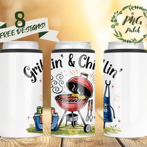 Grillin and Chillin 4 in 1 Can Cooler PNG Design, 4in1 Can Cooler Sublimation Tumbler PNG Straight Can Cooler Wrap Digital Download Only