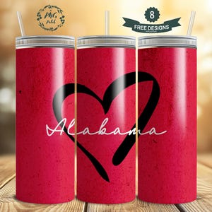 Alabama Tumbler Wrap, Alabama Heart 20oz Skinny Tumbler Design, Yellowhammer State Sublimation Straight 20oz Tumbler Design File