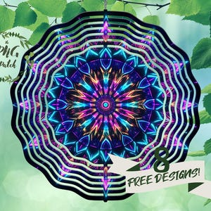 Neon Mandala Glow, Psychedelic Wind Spinner PNG, Wind Spinner Designs, Sublimation Wind Spinner, Wind Spinner File, Commercial Use