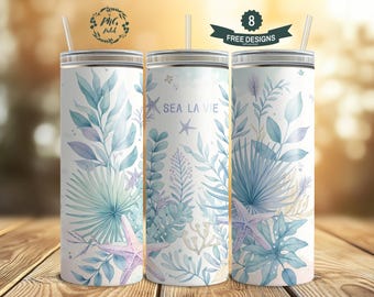Caribbean Tumbler Wrap, Sea La Vie 20oz Tumbler Design a sublimazione, Ocean Beach 20oz Skinny PNG Download digitale, Design senza cuciture