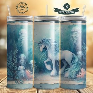 Oceanic Fantasy Unicorn, Fantasy Tumbler, 20 oz Skinny Tumbler Sublimation Design Digital Download PNG Instant DIGITAL ONLY, Tumbler Wrap