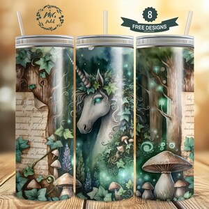 Enchanted Forest Guardian Unicorn, 20 oz Skinny Tumbler Sublimatie Design Digitale Download PNG Instant ALLEEN DIGITAAL, Tumbler Wrap