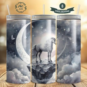 The Lunar Unicorn, Fantasy Tumbler, 20 oz Skinny Tumbler Sublimation Design Digital Download PNG Instant DIGITAL ONLY, Tumbler Wrap