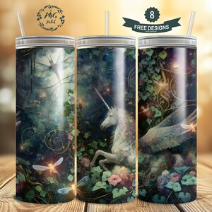 The Unicorn of the Enchanted Garden, 20 oz Skinny Tumbler Sublimation Design Digital Download PNG Instant DIGITAL ONLY, Tumbler Wrap