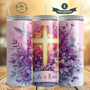 He Is Risen Christian Cross Sublimation Design for 20oz Tumblers, Seamless Cross Sublimation Design, Religious Tumbler PNG, Digital Download