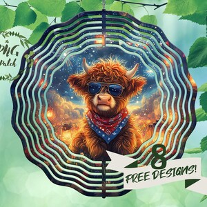 Fourth of July Baby Highland Cow, Wind Spinner PNG, Wind Spinner Designs, Sublimation Wind Spinner, Wind Spinner File, Commercial Use