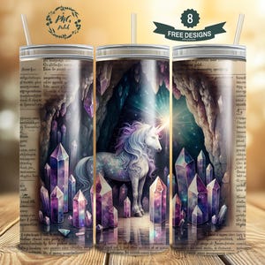 The Crystal Cavern Unicorn, Fantasy Tumbler, 20 oz Skinny Tumbler Sublimation Design Digital Download PNG Instant DIGITAL ONLY, Tumbler Wrap