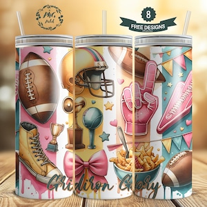 Gridiron Glory Football, Girl Football, 20 oz Skinny Tumbler Sublimation Design Digital Download PNG Instant DIGITAL ONLY, Tumbler Wrap