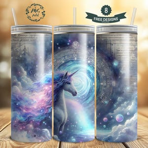 The Cosmic Gatekeeper Unicorn, Fantasy 20 oz Skinny Tumbler Sublimation Design Digital Download PNG Instant DIGITAL ONLY, Tumbler Wrap