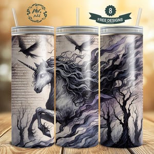 The Shadow Realm Unicorn, Fantasy Tumbler, 20 oz Skinny Tumbler Sublimation Design Digital Download PNG Instant DIGITAL ONLY, Tumbler Wrap
