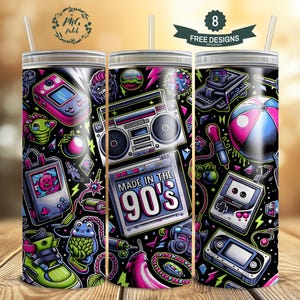 Retro Nostalgic 90's Baby, Made in the 90's, 20 oz Skinny Tumbler Sublimation Design Digital Download PNG Instant DIGITAL ONLY, Tumbler Wrap