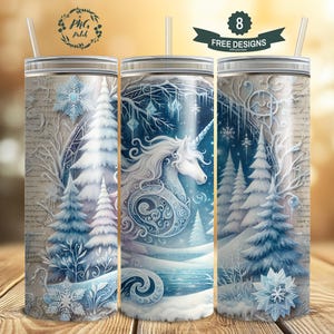 Frost bound Unicorn, Seamless Fantasy Wrap, 20 oz Skinny Tumbler Sublimation Design Digital Download PNG Instant DIGITAL ONLY, Tumbler Wrap