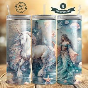 The Mermaid&#39;s Companion, Fantasy Tumbler, 20 oz Skinny Tumbler Sublimation Design Digital Download PNG Instant DIGITAL ONLY, Tumbler Wrap