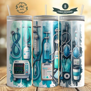 Hospital Life, Nurse Medical Equipment 20 oz Skinny Tumbler Sublimation Design Digital Download PNG Instant DIGITAL ONLY, Tumbler Wrap