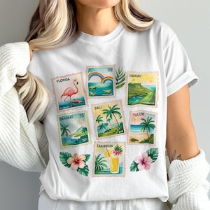 Tropical Stamps PNG, Vintage Stamp Sublimation Design, Shirt Sublimation Design Digital Download PNG Instant Digital Only, Trendy Design