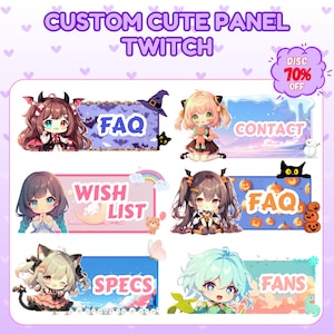 Custom Twitch Panels, twitch panel, anime panel, vtuber panel, personalized twitch panels, pet panel for your stream, anime art, anime, art