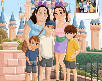 Custom Disney Style Portrait, disney portrait, disney style portrait, couple portrait, family portrait, personalized gift, anniversary gift