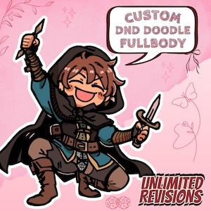 CUSTOM DND Doodle Fullbody Character Avatar Art Illustration, D&d art, dungeon and dragons, Fantasy RPG Commission