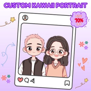 Retrato kawaii personalizado, retrato kawaii, retrato anime, retrato chibi, chibi lindo, anime, ilustración de retrato, regalo de aniversario/boda