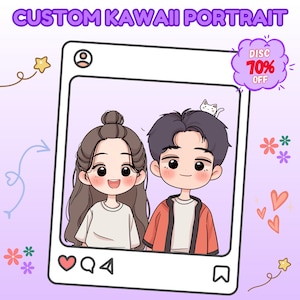 Retrato kawaii personalizado, retrato kawaii, retrato anime, retrato chibi, chibi lindo, anime, ilustración de retrato, regalo de aniversario/boda