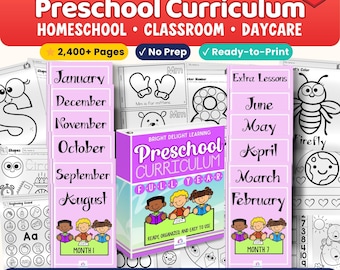 Preschool Curriculum Full Year, PreK Bundle 2400+ Pages, Printable Worksheets & Crafts, Lesson Plans for Ages 3-5, Kindergarten Readiness