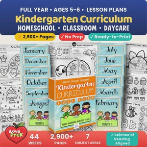 Kindergarten Curriculum Full-Year, No-Prep 2900+ Pages, Lesson Plans, Worksheets, Crafts, Homeschool, Classroom & Daycare SoR-Aligned