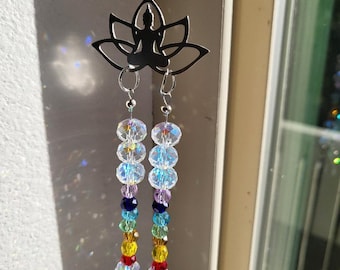 Crystal Chakra Suncatcher: Calming Meditation Decor, Rainbow Maker, 9.5"