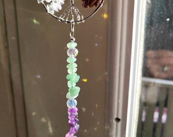 Crystal and Gemstone tree of life suncatcher.  Window hanging, rainbow maker.  11 1/2"