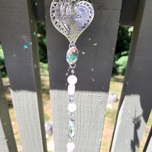 Memorial Rose Quartz Suncatcher: Crystal Heart & Rainbow Maker