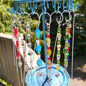 Glass Beaded Plant Stake: Rainbow Crystal Heart Charm, 7&quot;