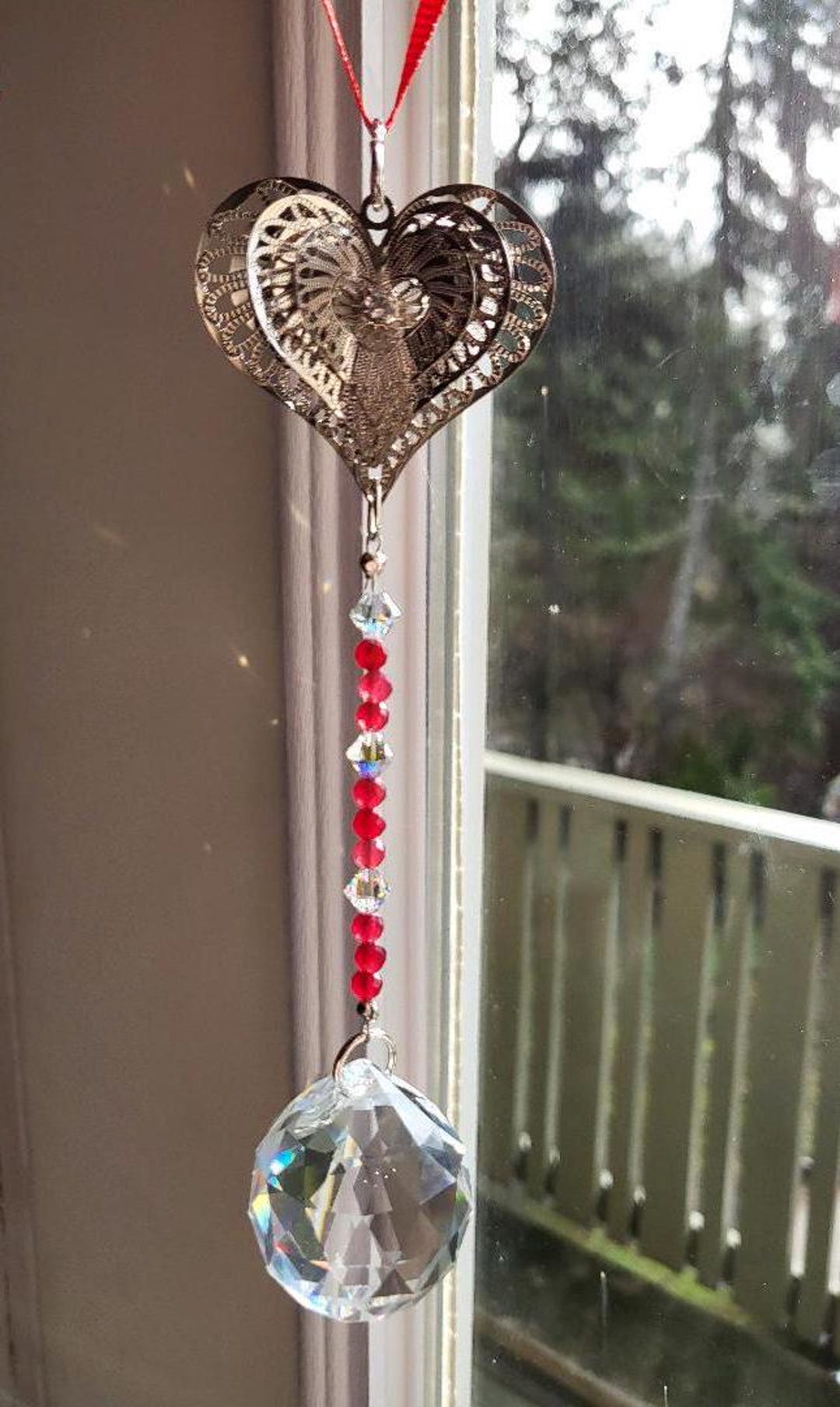 Sending Love Suncatcher With Ruby Red Beads, Swarovski Crystal, and a ...