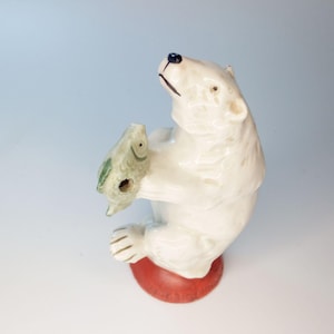 Beautifully Crafted German Porcelain Polar Bear Figurine with Catch