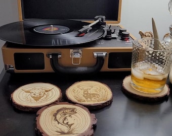 Personalized Drink Coaster, Engraved Wood, Custom Engraved, Housewarming, Live Edge