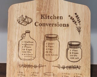 Kitchen Serving Board, Cutting Board, Conversion Chart, Charcuterie Board, Decorative Serving Board