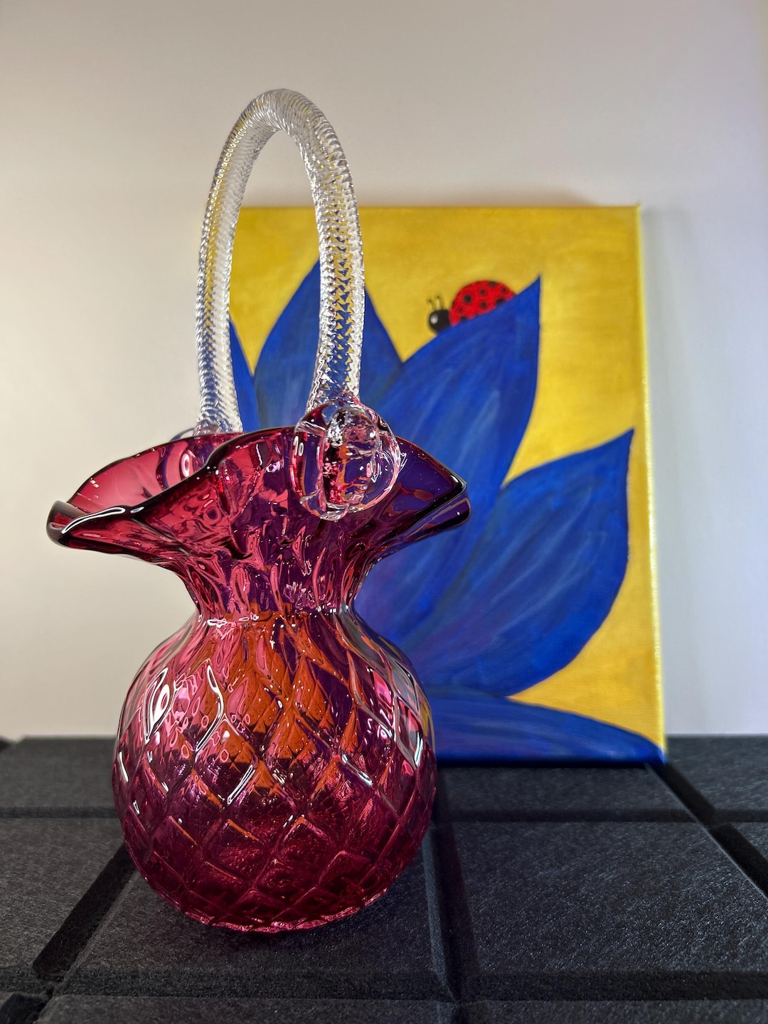 Prunt Chalet Glass by Sergio Pagnin | Cranberry Pink Optic Glass Basket ...