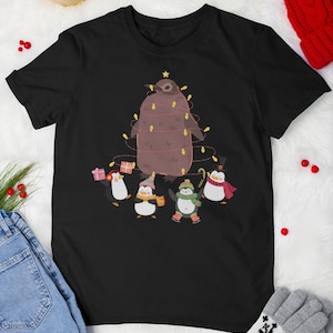 Camiseta vintage navideña con pingüino de pesto, camiseta con dibujo de pájaro, camiseta divertida con ropa de vida salvaje, regalo para amantes de los pingüinos, camiseta navideña con pingüino